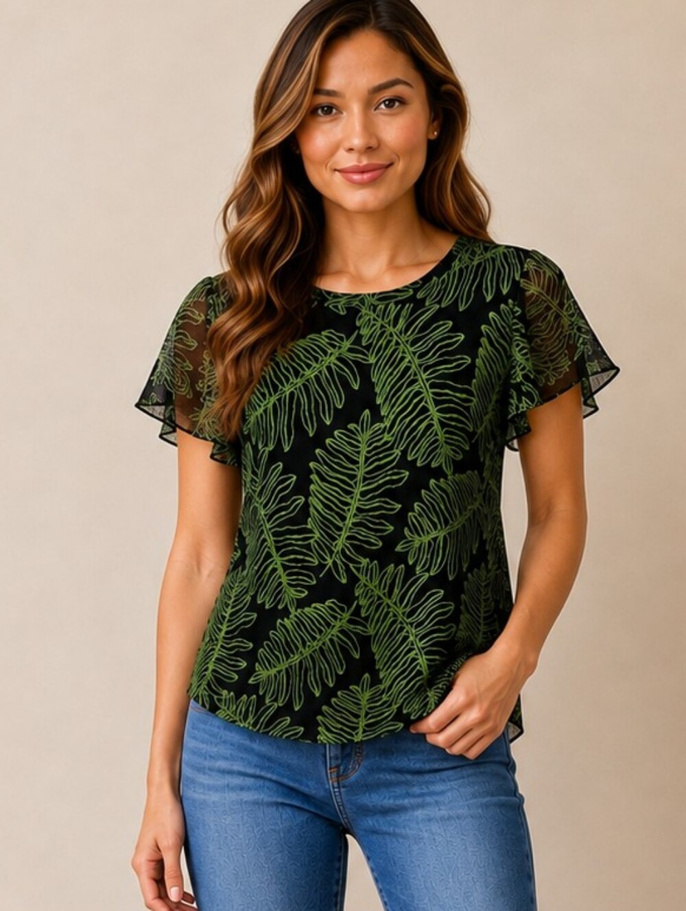 ❤️ KIM & CAMI EMBROIDERED LEAF TOP, SMALL